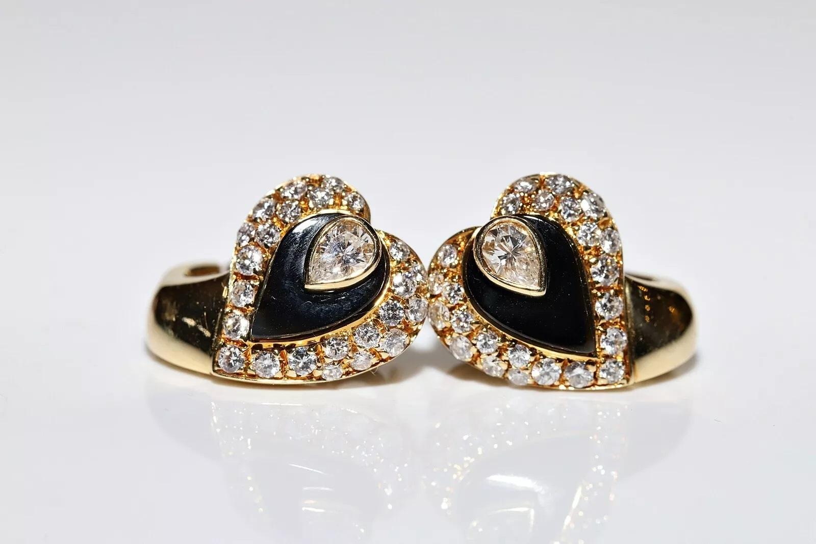 Vintage Circa 1980s Natural Diamond And Onyx Decorated Earring For Sale 7