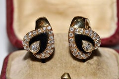 Vintage Circa 1980s Natural Diamond And Decorated Omega Back Earring