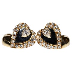 Vintage Circa 1980 Boucles d'oreilles ornées de diamants naturels et d'onyx