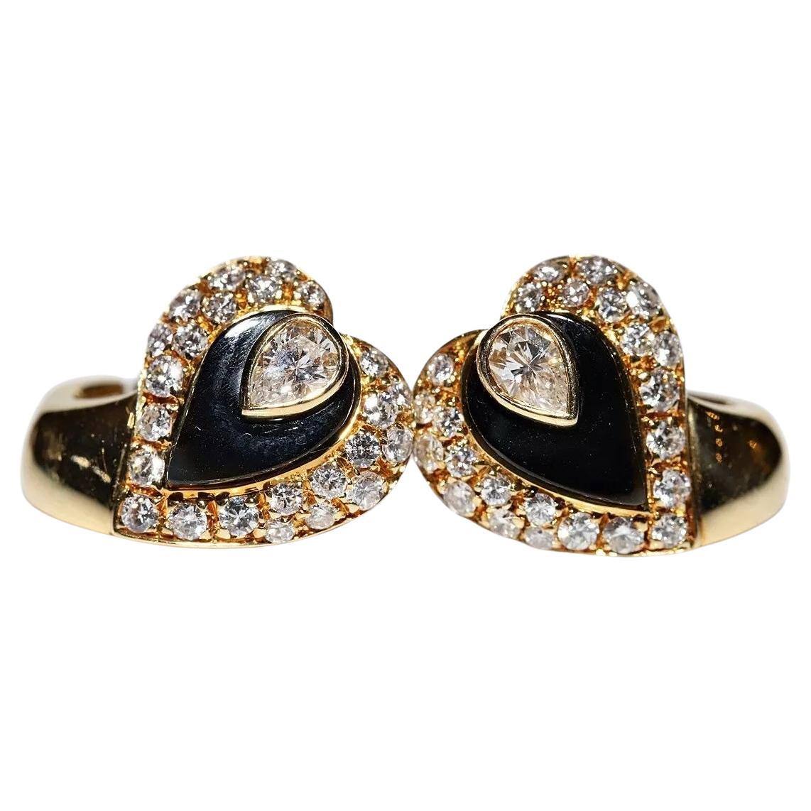 Vintage Circa 1980 Boucles d
oreilles ornées de diamants naturels et d
onyx