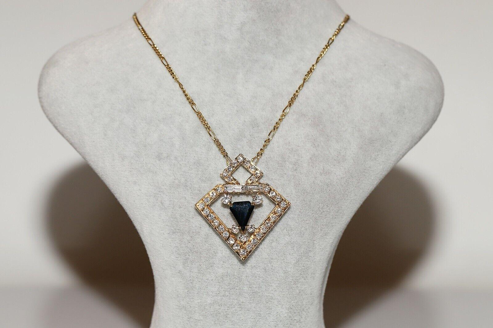 Vintage Circa 1980s Natural Diamond And Sapphire Decorated Necklace For Sale 9