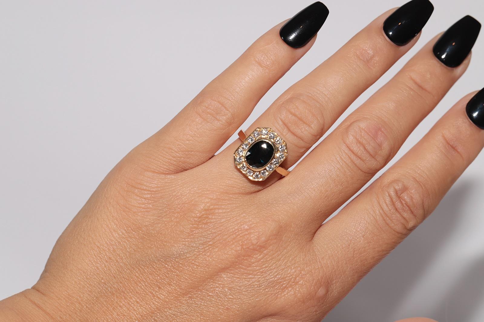 Dekorierter Vintage-Ring mit natürlichem Diamant und Saphir, ca. 1980er Jahre im Angebot 8