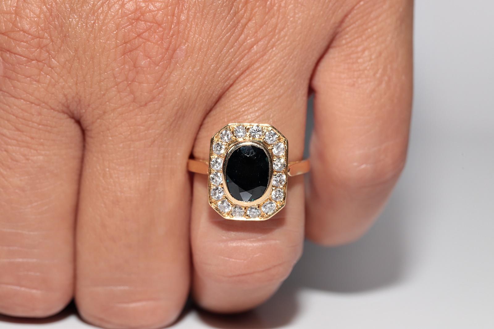 Dekorierter Vintage-Ring mit natürlichem Diamant und Saphir, ca. 1980er Jahre im Angebot 10