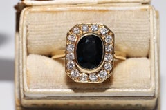 Vintage Circa 1980s Natural Diamond And Sapphire Decorated Ring