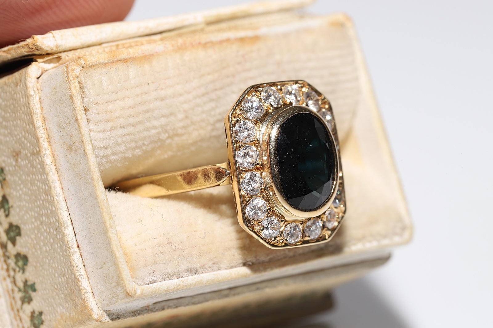 Dekorierter Vintage-Ring mit natürlichem Diamant und Saphir, ca. 1980er Jahre (Retro) im Angebot