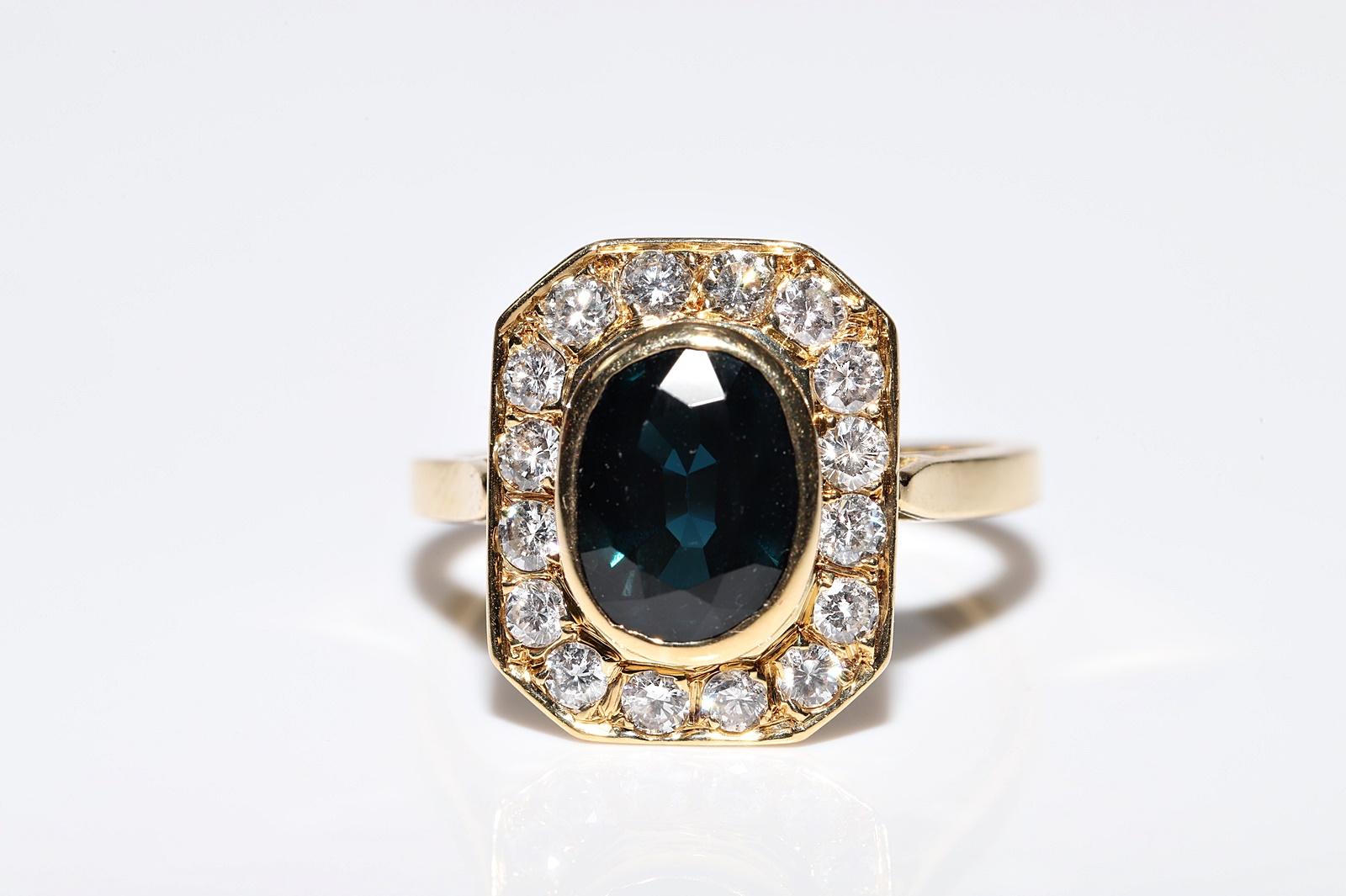 Dekorierter Vintage-Ring mit natürlichem Diamant und Saphir, ca. 1980er Jahre (Brillantschliff) im Angebot