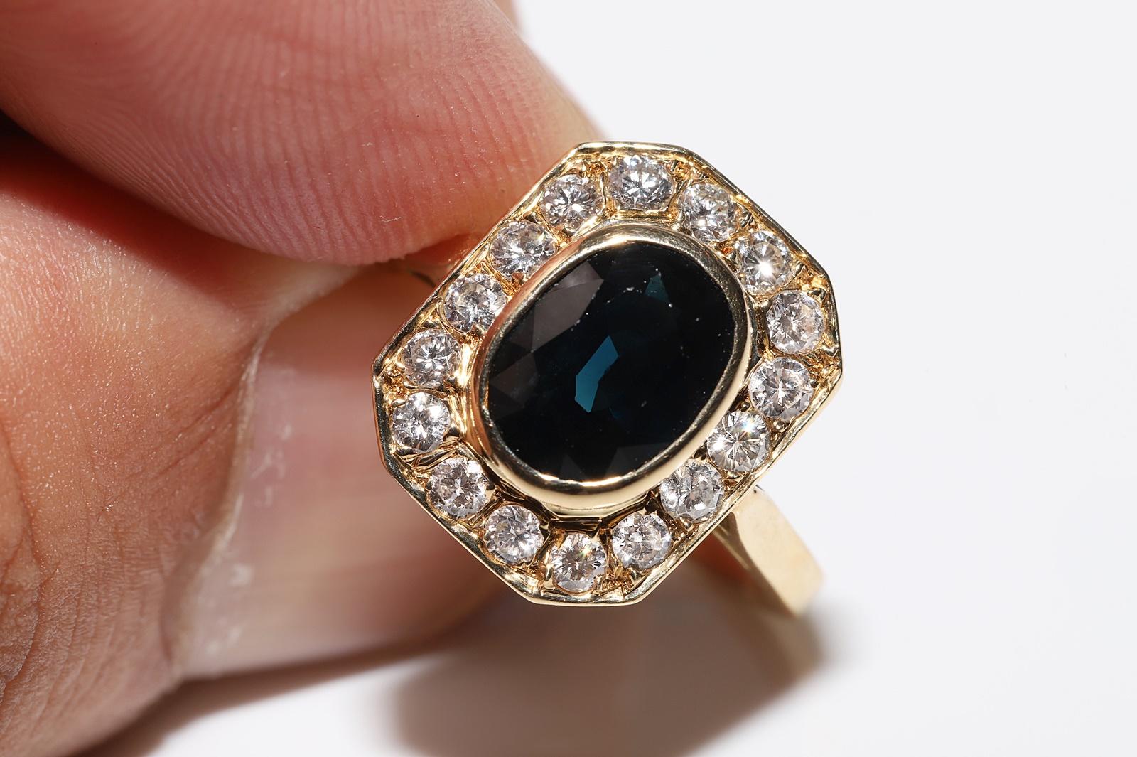 Dekorierter Vintage-Ring mit natürlichem Diamant und Saphir, ca. 1980er Jahre im Angebot 3