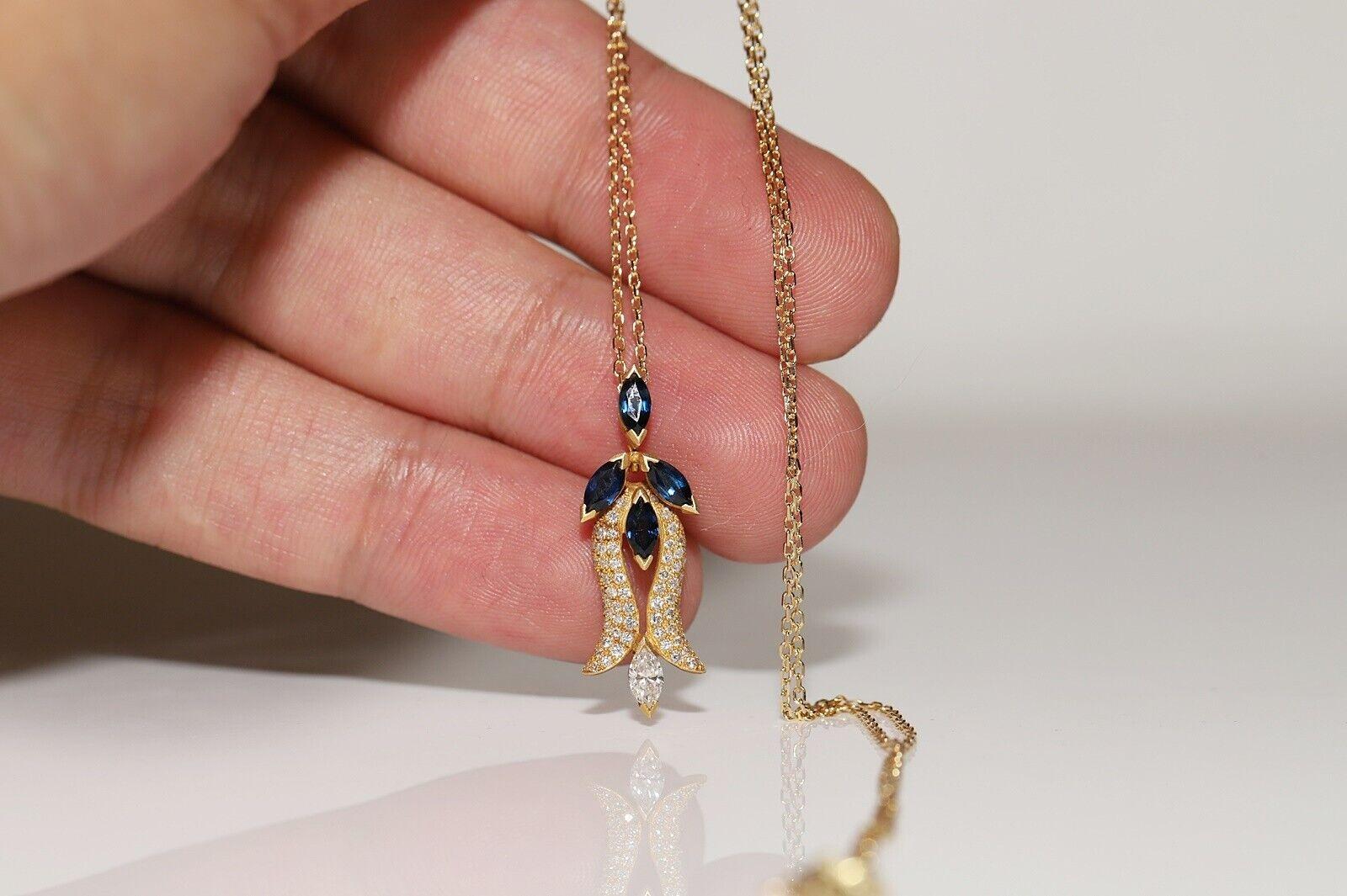 Vintage Circa 1980s Natural Diamond And Sapphire Decorated Tulip Necklace For Sale 4
