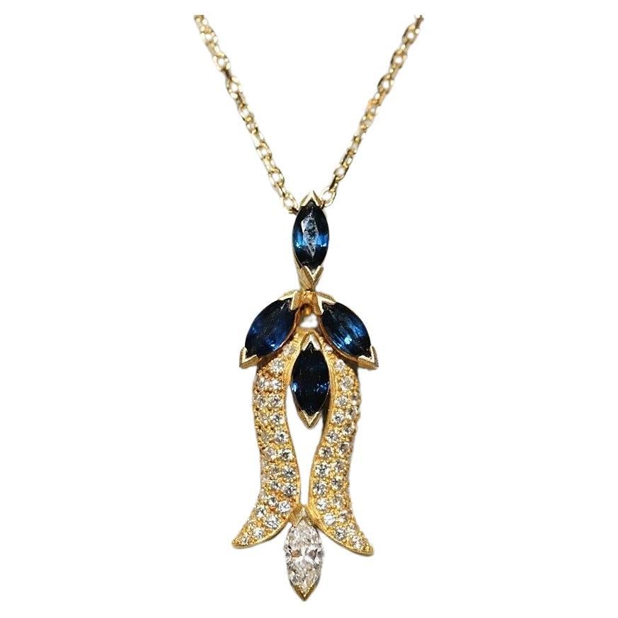 Vintage Circa 1980s Natural Diamond And Sapphire Decorated Tulip Necklace For Sale