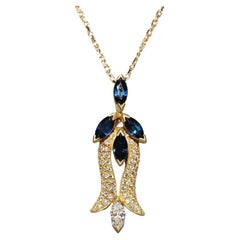 Vintage Circa 1980s Natural Diamond And Sapphire Decorated Tulip Necklace