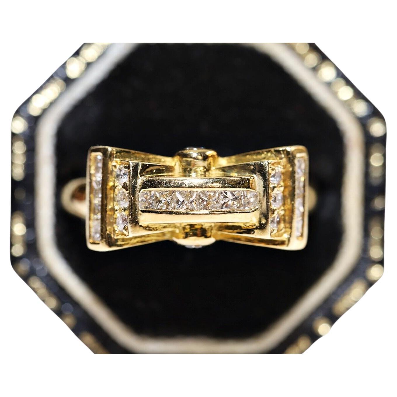 Vintage Circa 1980s Handcrafted Natural Diamond Decorated Strong Ring For Sale