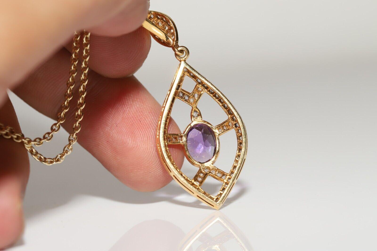 Vintage 14k Gold Circa 1980s Natural Rose Cut Diamond And Amethyst  Necklace For Sale 4