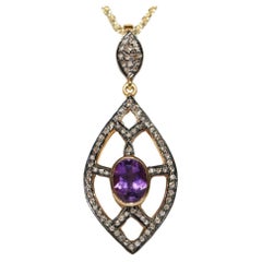 Retro 14k Gold Circa 1980s Natural Rose Cut Diamond And Amethyst  Necklace