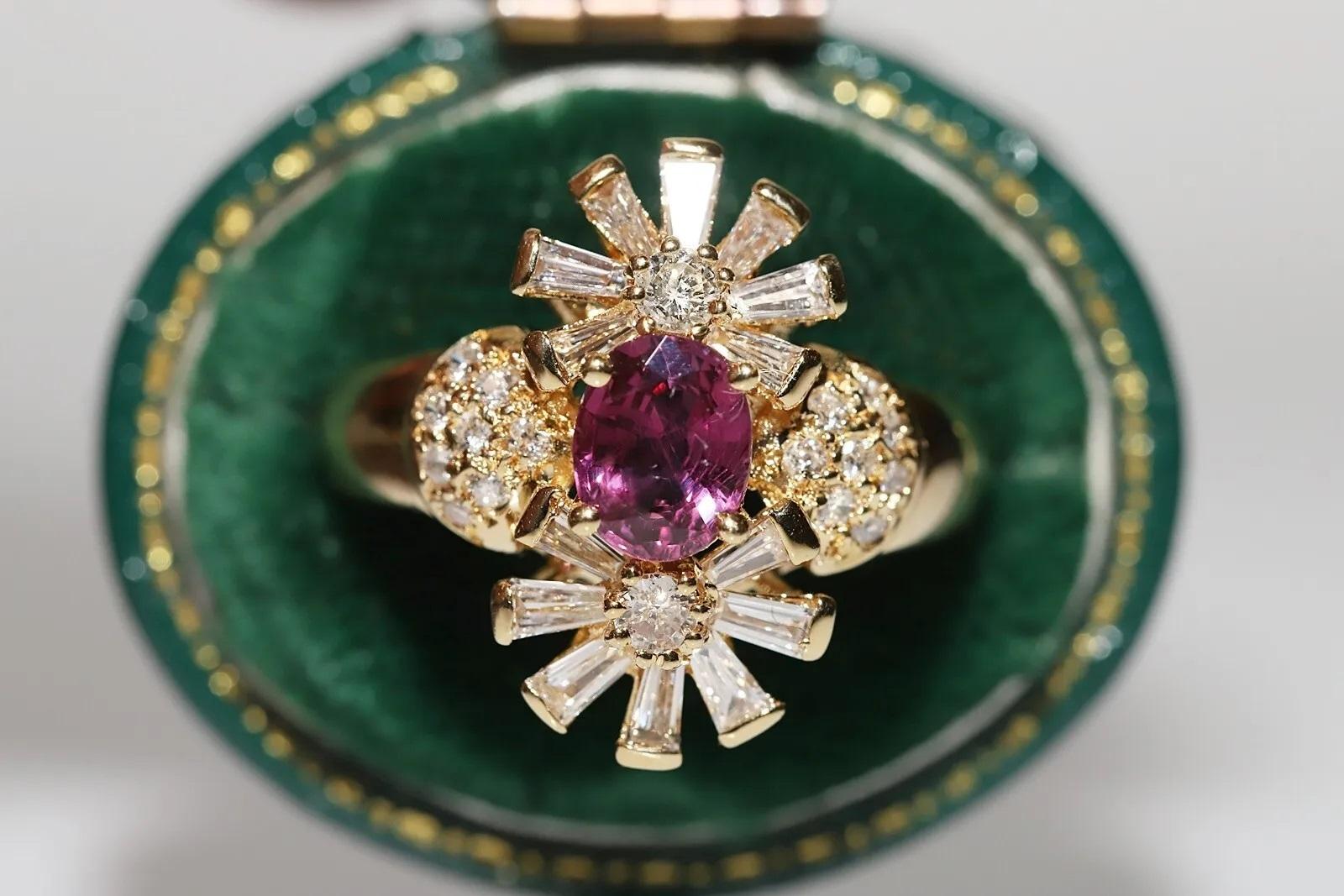 Bague navette originale des années 1980 en or 18 carats, diamant naturel et rubis en vente 6
