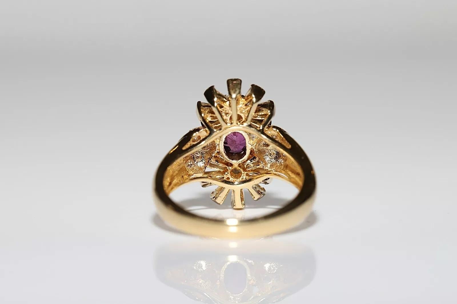 Bague navette originale des années 1980 en or 18 carats, diamant naturel et rubis Bon état - En vente à Fatih/İstanbul, 34