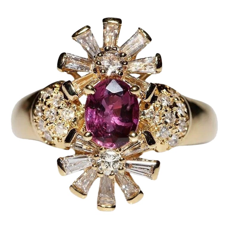 Anello con diamante naturale e rubino Navette in oro 18 carati, originale, CIRCA gli anni
80.