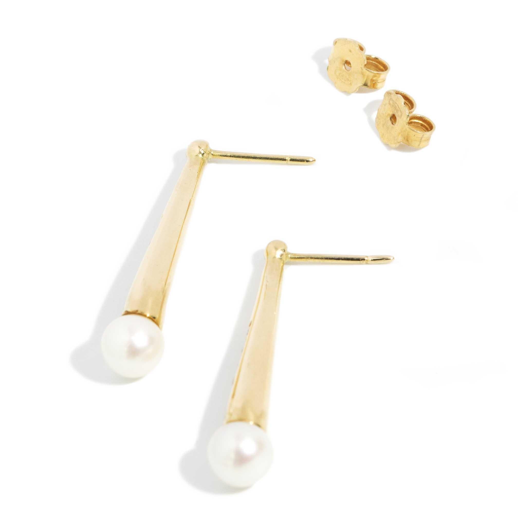 Pendientes Vintage Circa 1980 Perla Diamante Oro Amarillo 18 Quilates en Bueno estado para la venta en Hamilton, AU