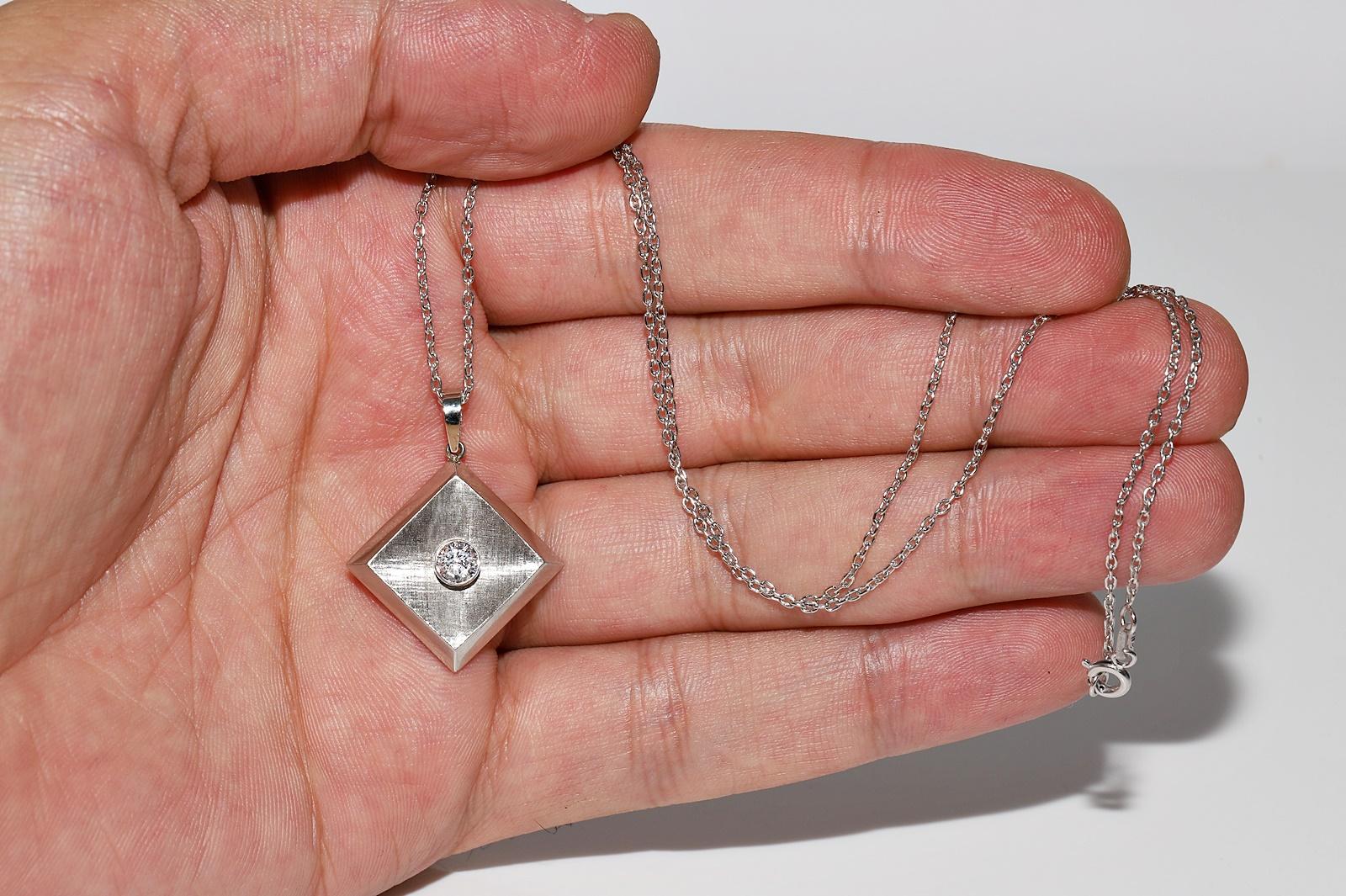 Halskette mit Solitär-Anhänger aus Platin und Gold mit natürlichen Diamanten, Vintage, ca. 1980er Jahre im Angebot 5