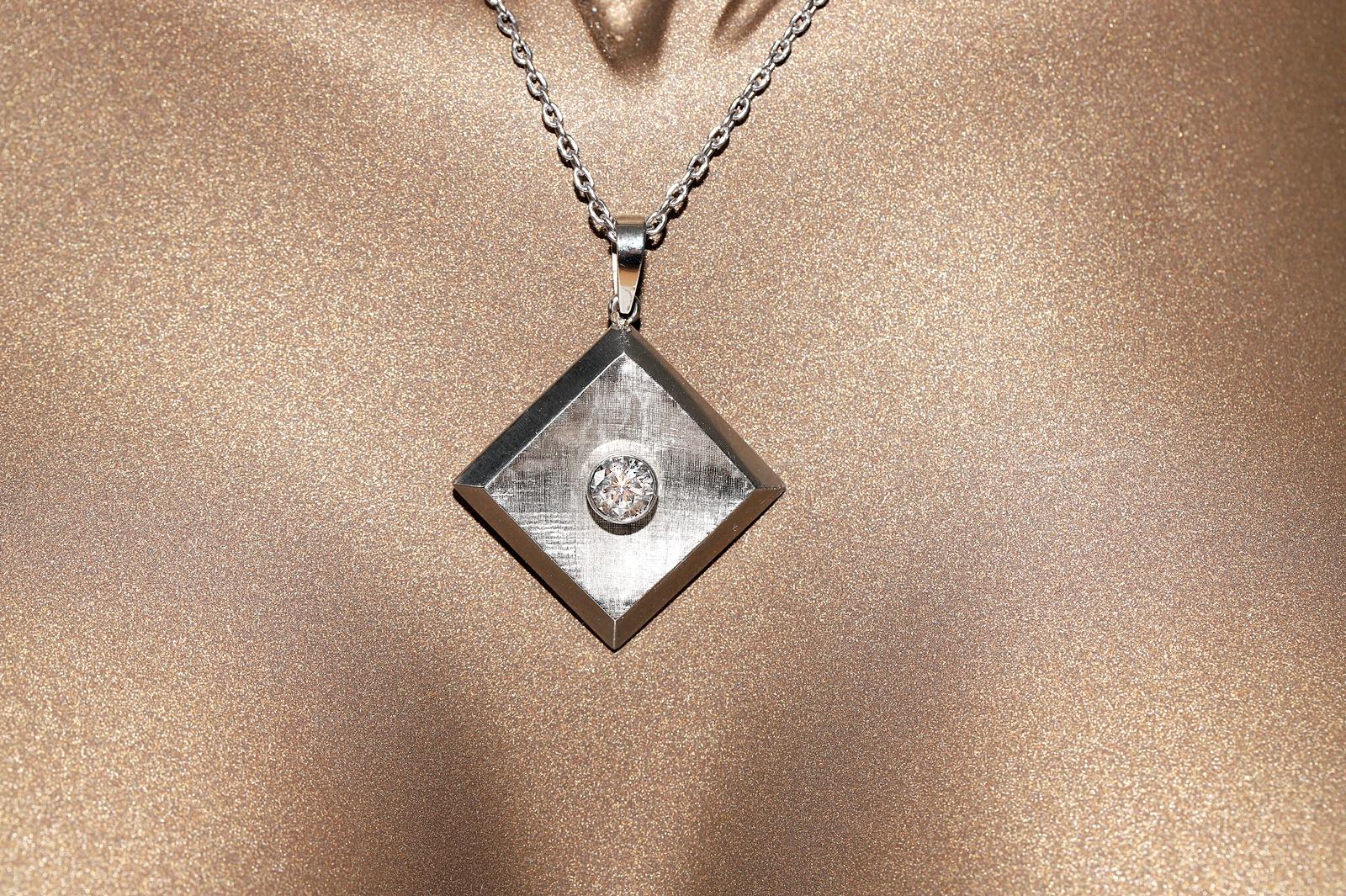 Halskette mit Solitär-Anhänger aus Platin und Gold mit natürlichen Diamanten, Vintage, ca. 1980er Jahre (Brillantschliff) im Angebot