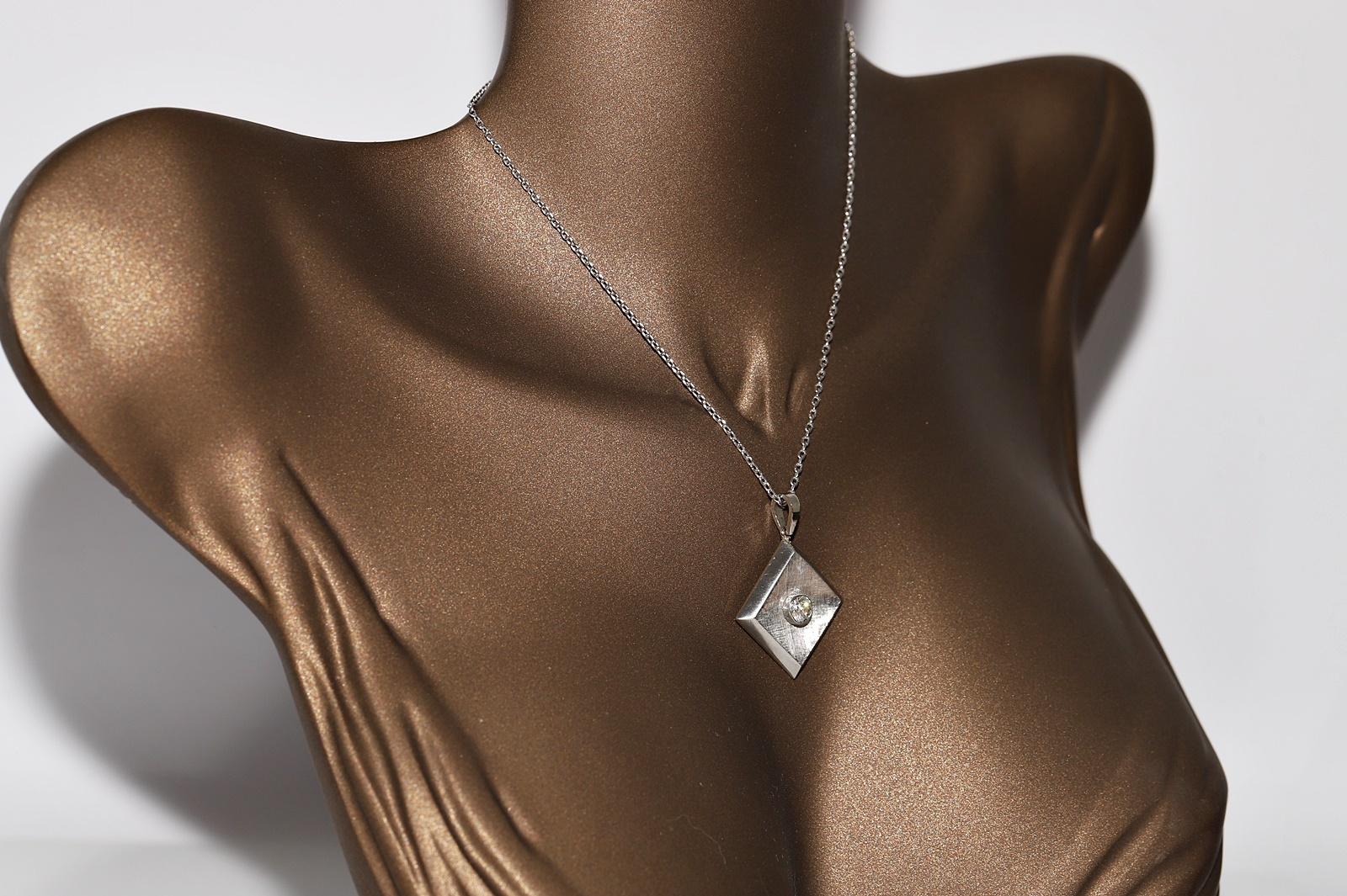 Halskette mit Solitär-Anhänger aus Platin und Gold mit natürlichen Diamanten, Vintage, ca. 1980er Jahre im Zustand „Gut“ im Angebot in Fatih/İstanbul, 34