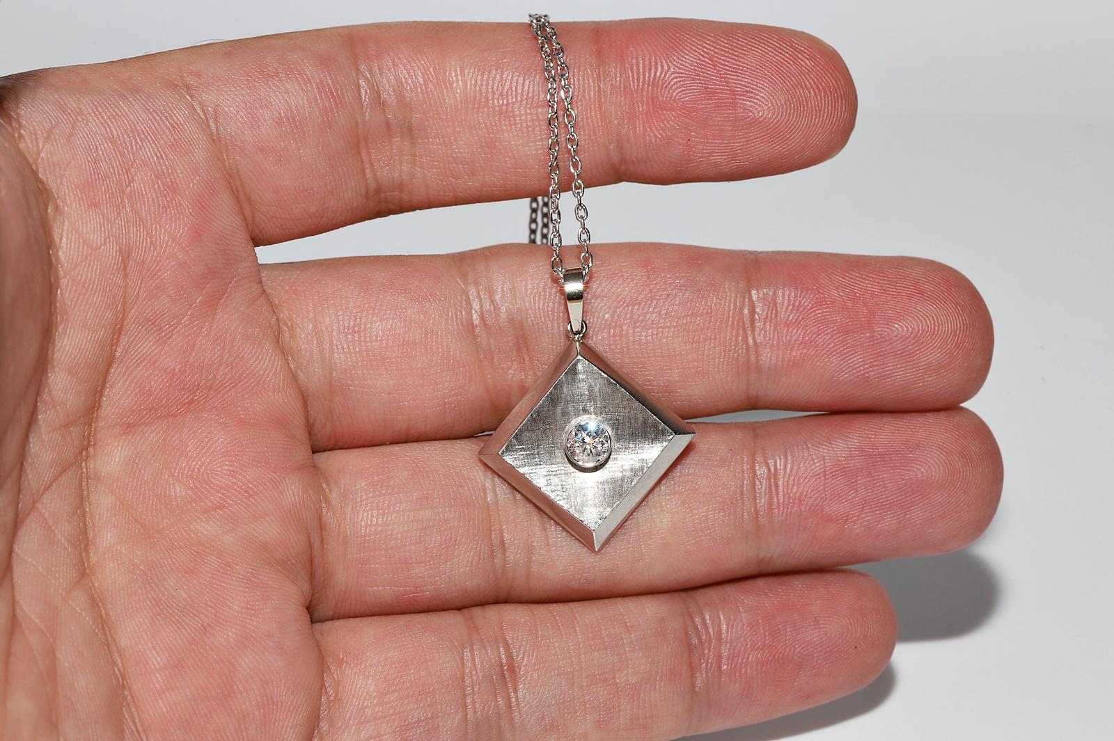 Halskette mit Solitär-Anhänger aus Platin und Gold mit natürlichen Diamanten, Vintage, ca. 1980er Jahre Damen im Angebot