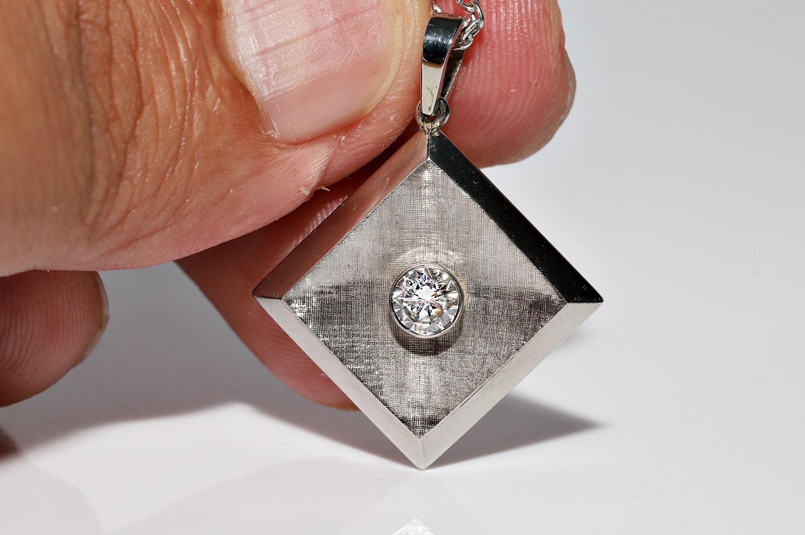 Halskette mit Solitär-Anhänger aus Platin und Gold mit natürlichen Diamanten, Vintage, ca. 1980er Jahre im Angebot 1
