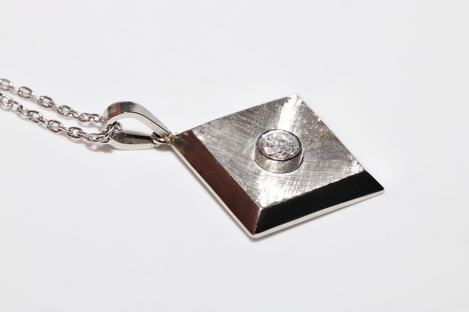 Halskette mit Solitär-Anhänger aus Platin und Gold mit natürlichen Diamanten, Vintage, ca. 1980er Jahre im Angebot 2