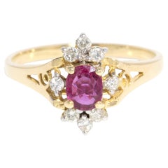 Vintage Circa 1980er Jahre Rubin-Diamant-Halo-Cluster 18 Karat Gelbgold