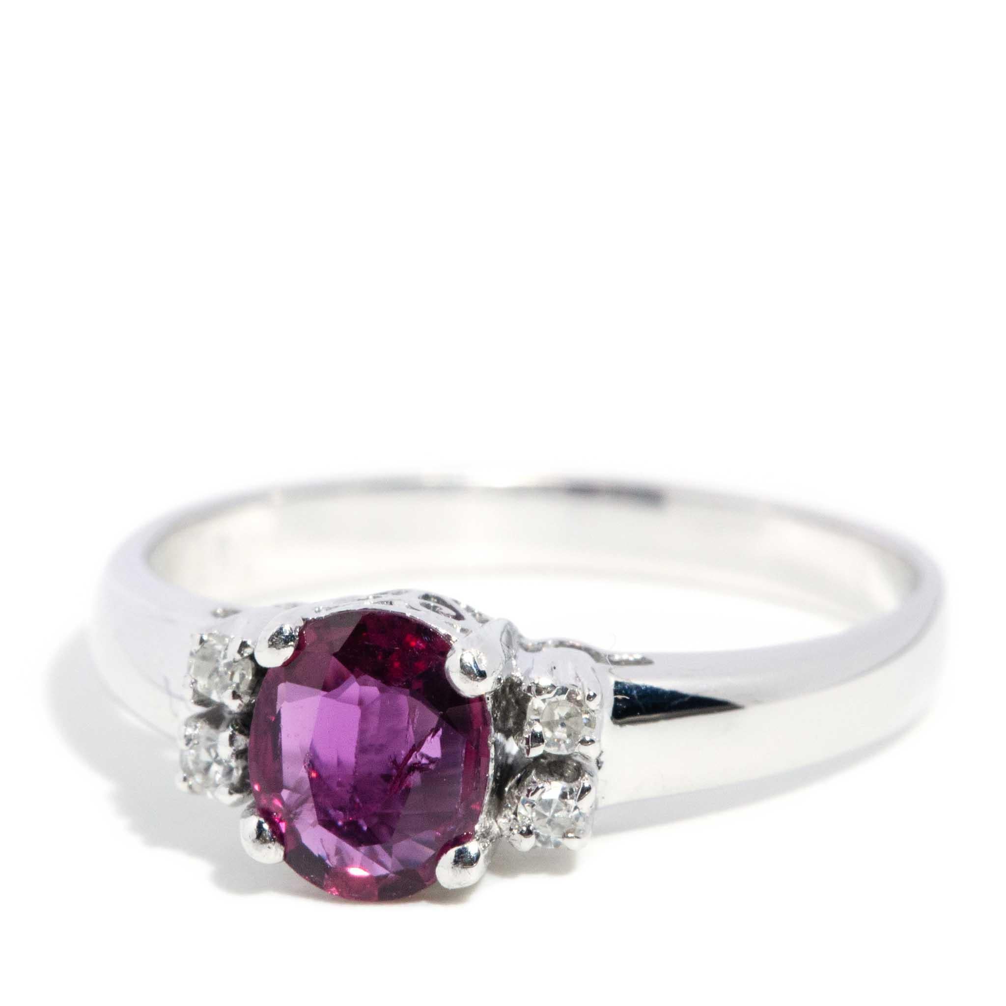 Vintage Circa 1980s Ruby & Diamond Ring 14 Carat White Gold For Sale 4