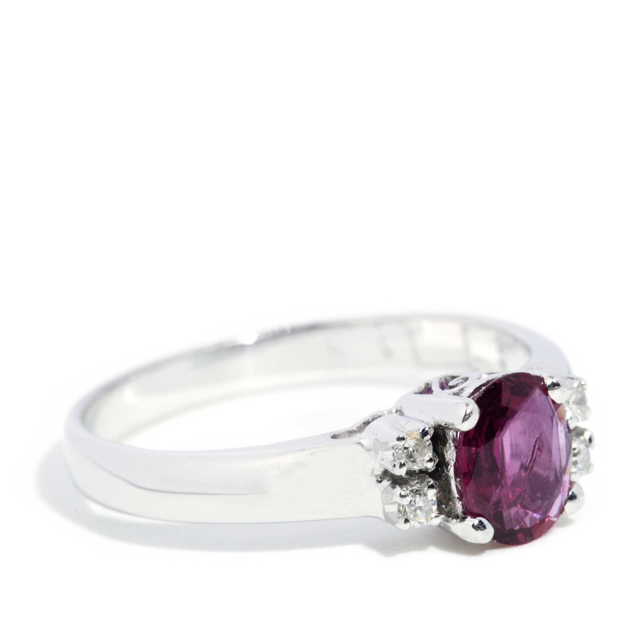 Vintage Circa 1980s Ruby & Diamond Ring 14 Carat White Gold For Sale 2
