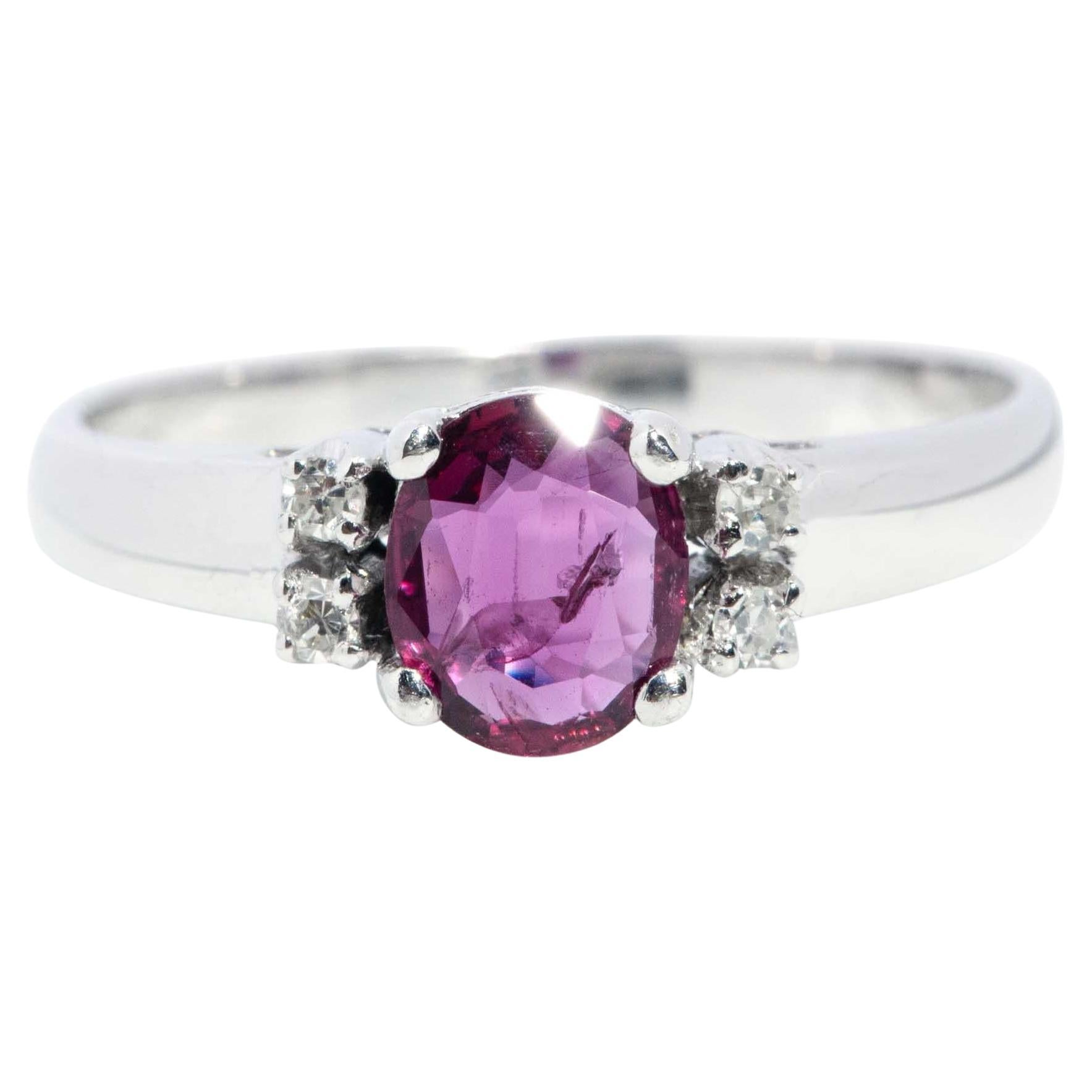 Vintage Circa 1980s Ruby & Diamond Ring 14 Carat White Gold