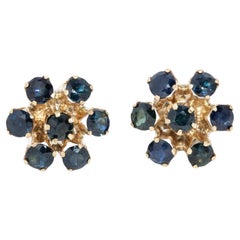 Vintage Circa 1980s Sapphire Cluster Studs 18 Carat Yellow Gold