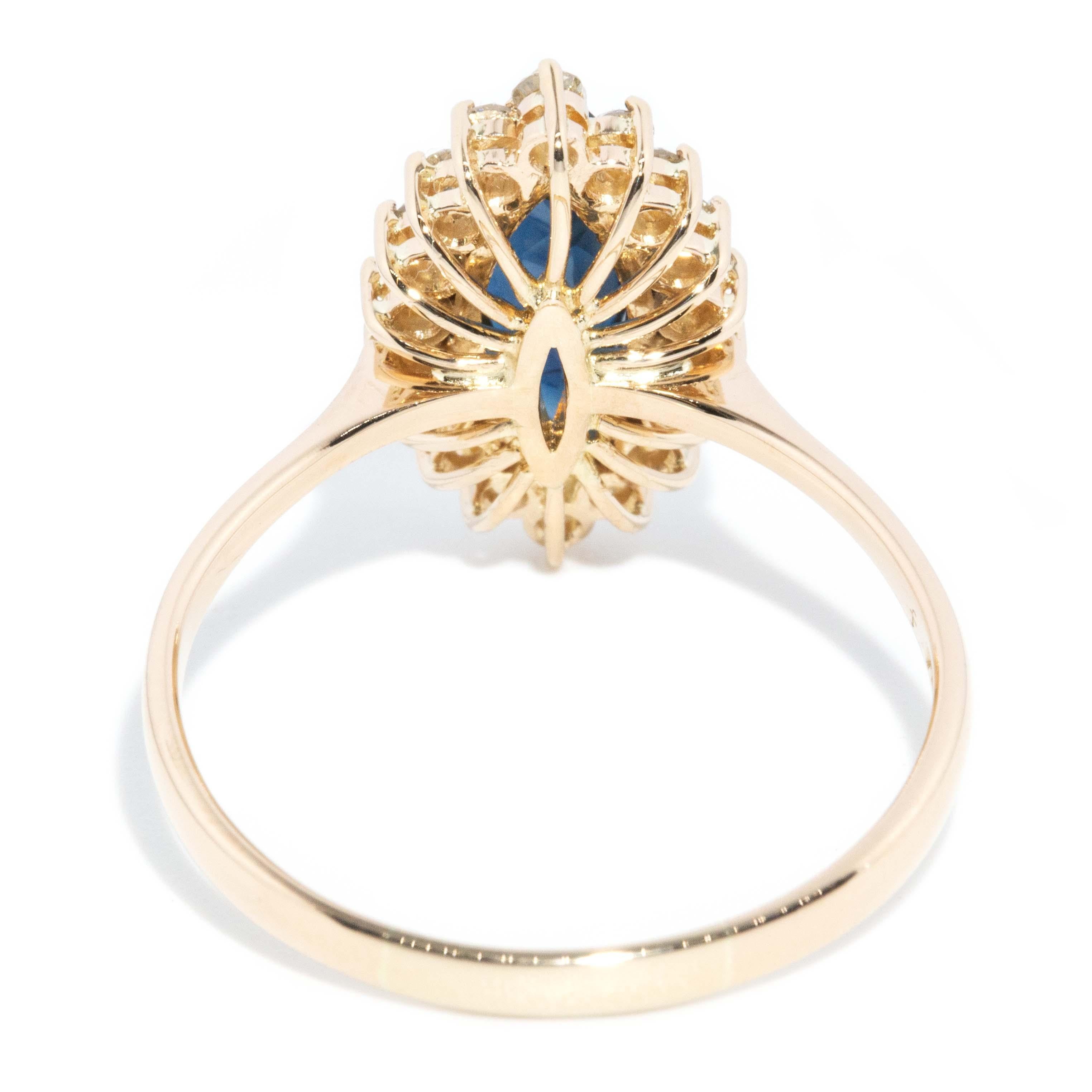 Anello aureola con zaffiro e diamante vintage degli anni '80 in oro 14 carati in vendita 5