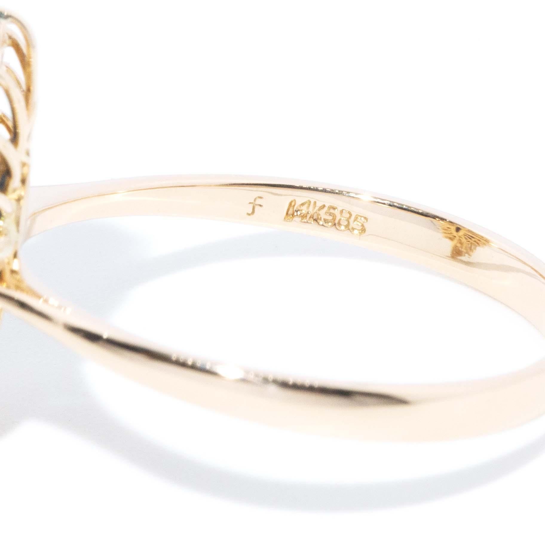 Anello aureola con zaffiro e diamante vintage degli anni '80 in oro 14 carati in vendita 1