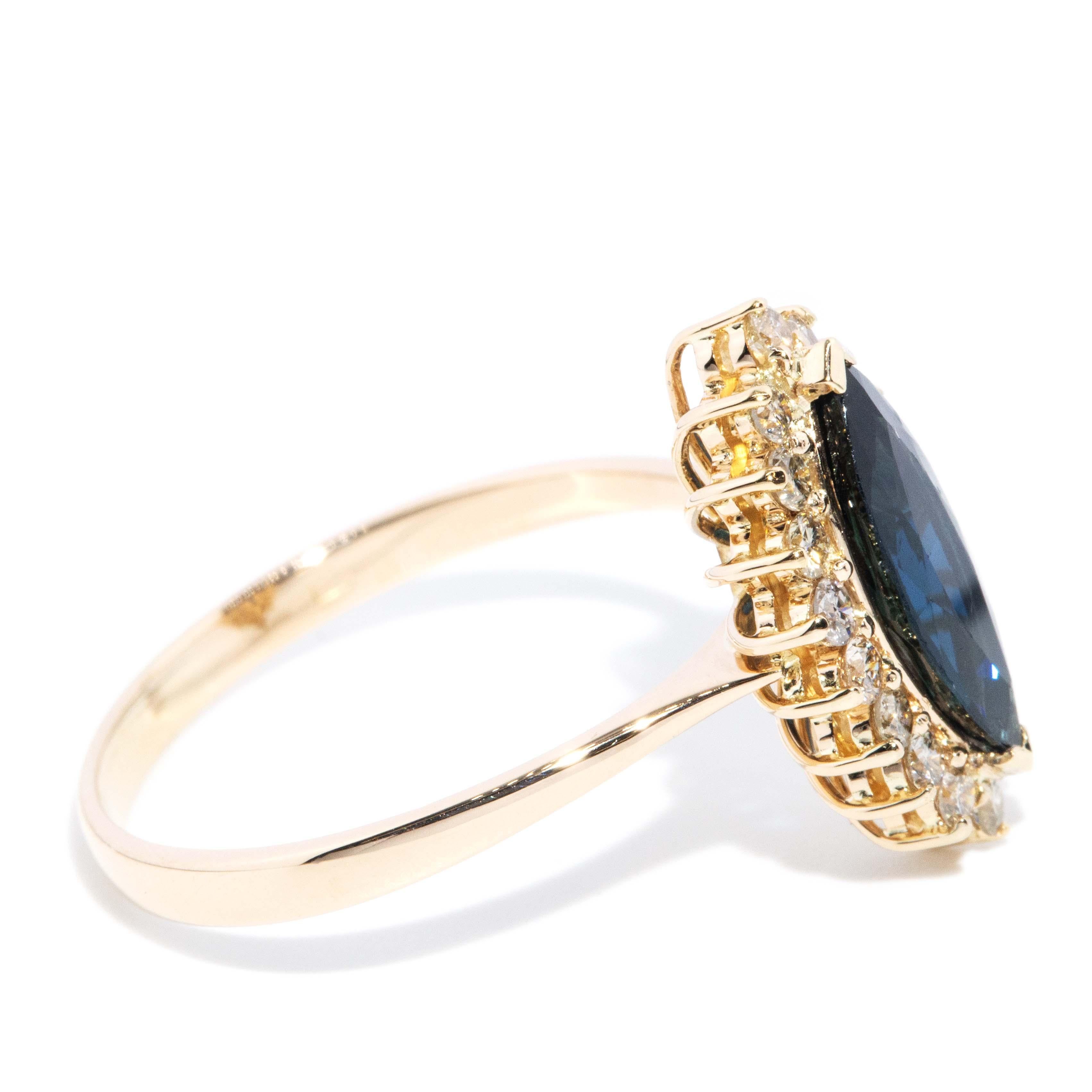Anello aureola con zaffiro e diamante vintage degli anni '80 in oro 14 carati in vendita 3