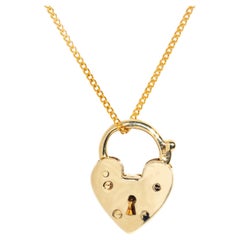 Vintage Circa 1980s Shield Padlock Pendant & Fine Chain 9 Carat Yellow Gold