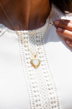 Vintage Circa 1980s Solid Australian Opal Heart Pendant & Chain 18 Carat Gold