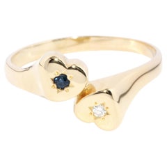 Anillo Vintage Circa 1980 Toi Et Moi Zafiro y Diamante Oro 14 Quilates