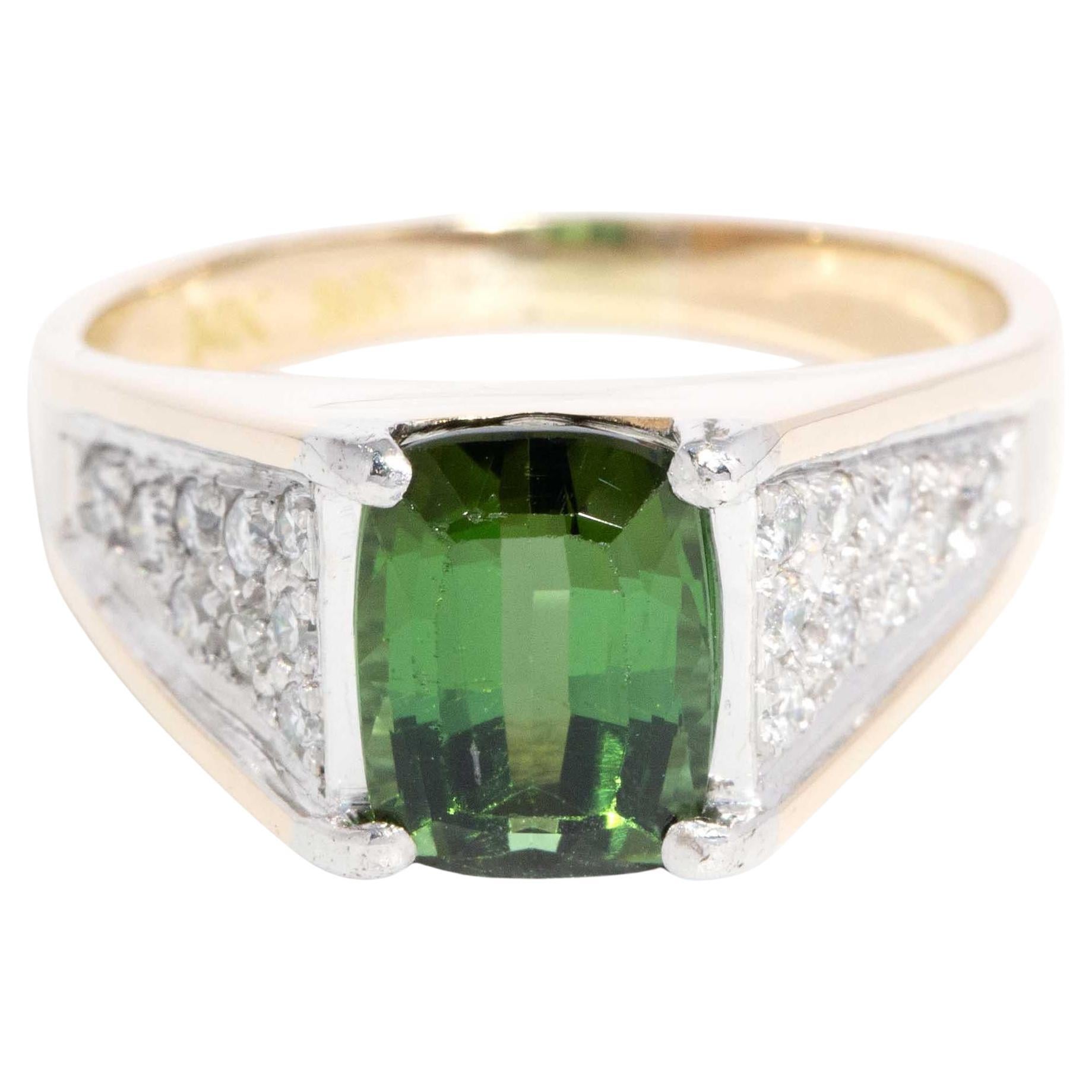 Vintage Circa 1980s Tourmaline Ring 14 Carat Yellow & White Gold