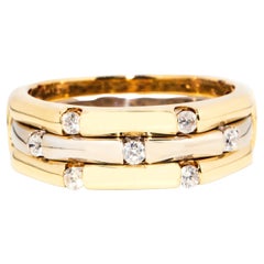 Vintage circa 1980s Two Tone 9 Carat Yellow & White Gold Diamond Set Guard Ring