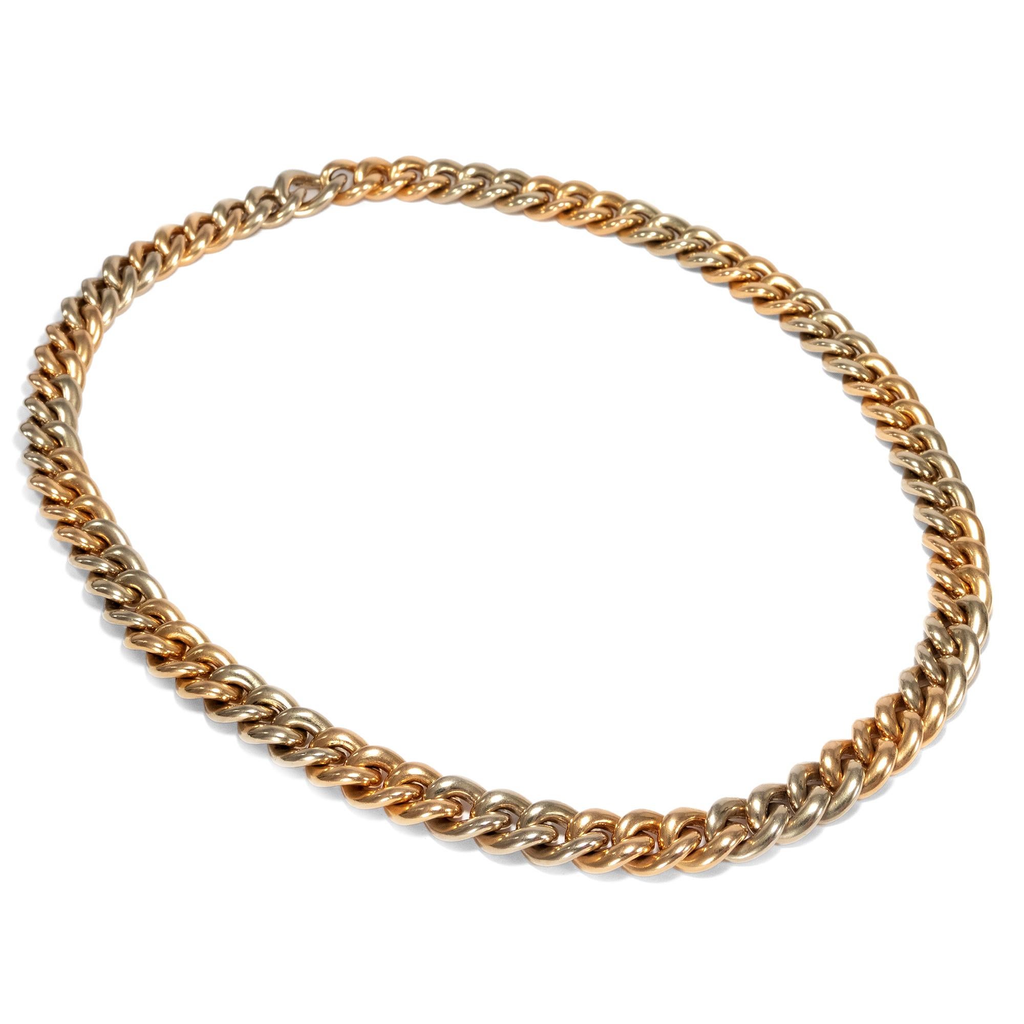 Retro Vintage circa 1981, Pomellato 18 Karat Two-Tone Gold Necklace Two Bracelets Set For Sale