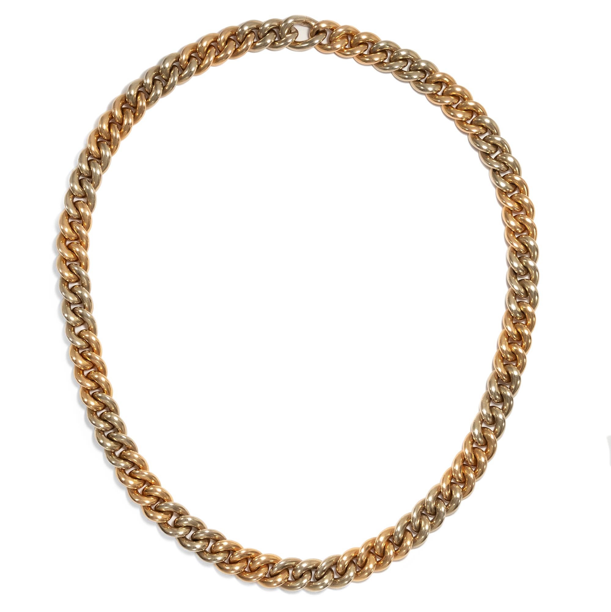 Women's or Men's Vintage circa 1981, Pomellato 18 Karat Two-Tone Gold Necklace Two Bracelets Set For Sale