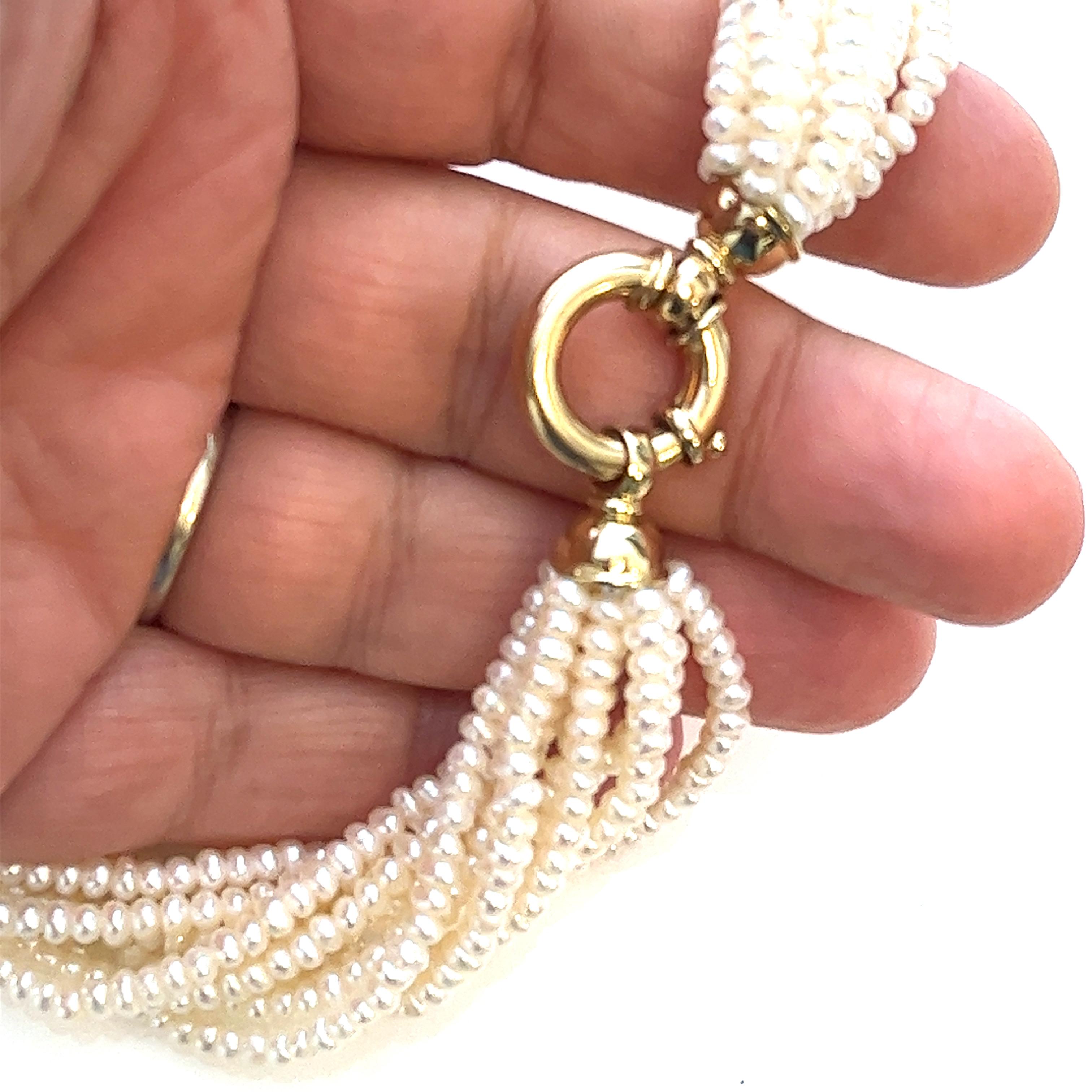  Vintage Circa 1990 10-Strand Pearl Necklace , 14K Yellow Gold. For Sale 1