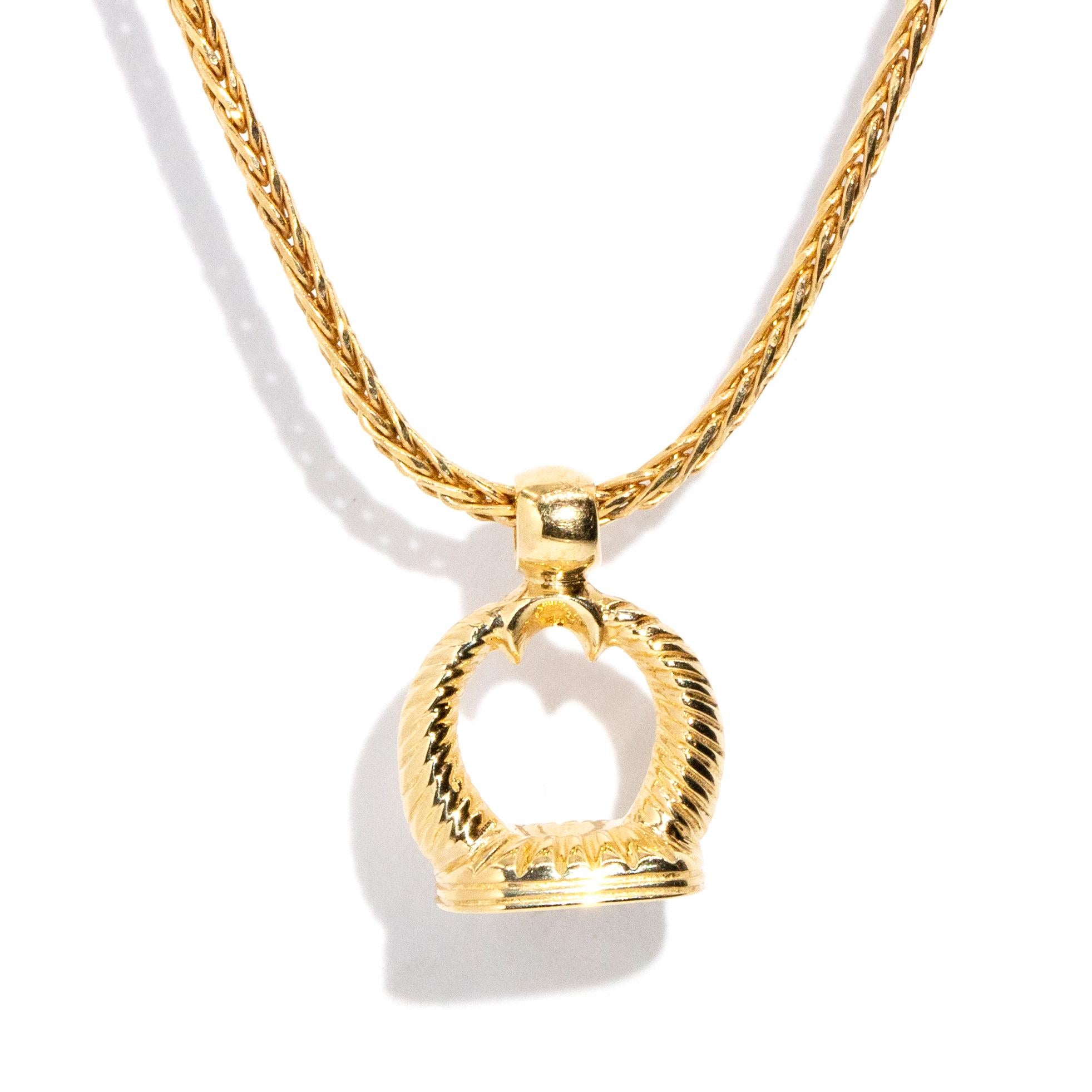 Modern Vintage Circa 1990s 10 Carat Yellow Gold Helm Pendant 9 Carat Gold Yellow Chain For Sale