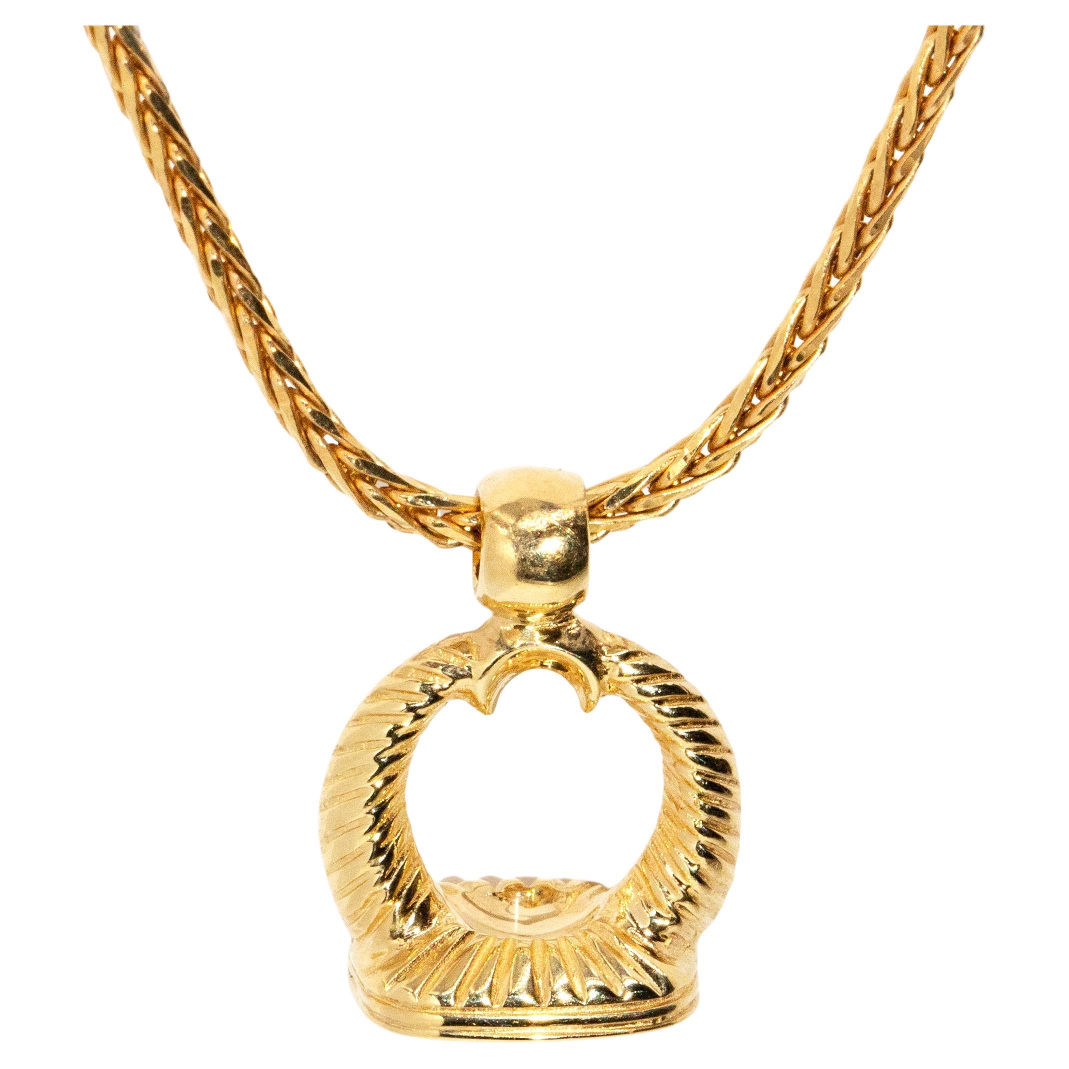 Vintage Circa 1990s 10 Carat Yellow Gold Helm Pendant 9 Carat Gold Yellow Chain For Sale