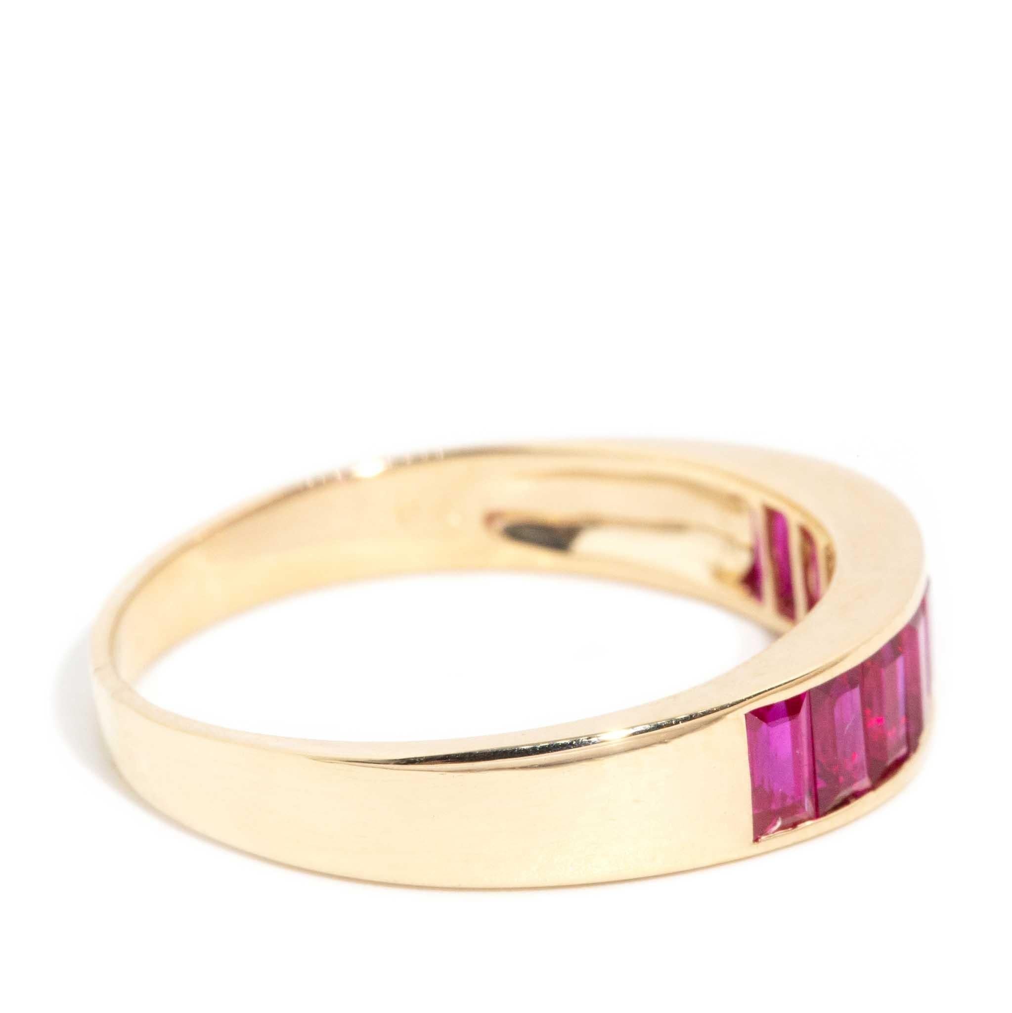 Vintage Circa 1990s 1.00 Carat Baguette Cut Red Ruby Band 18 Carat Yellow Gold For Sale 13