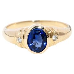 Vintage Circa 1990s 1.00 Carat Sapphire & Diamond Ring 9 Carat Gold