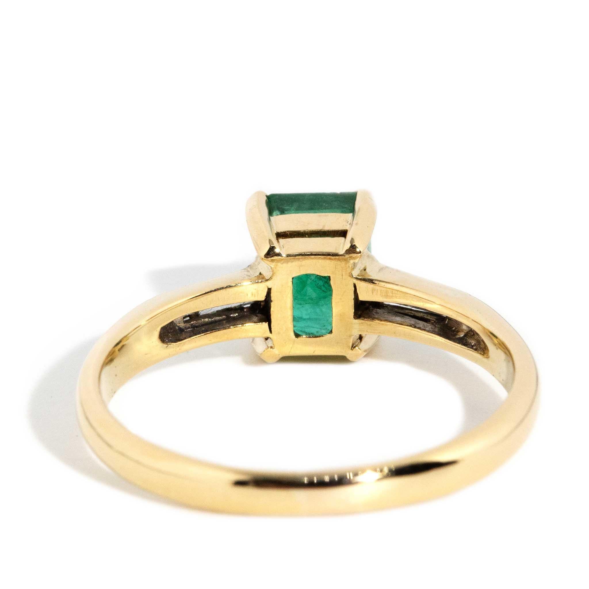 Vintage Circa 1990s 1.04 Carat Emerald & Diamond Trilogy Ring 18 Carat Gold For Sale 2