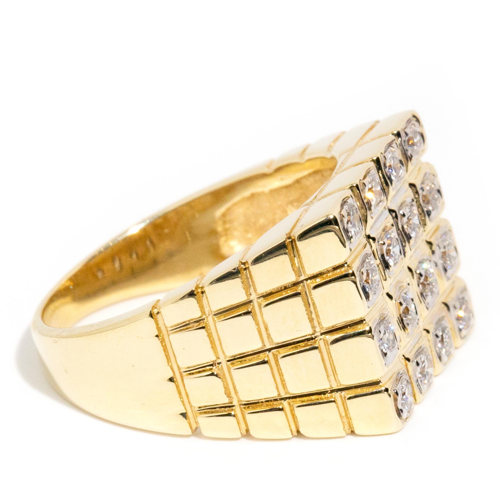 Women's Vintage Circa 1990s 14 Carat Yellow Gold Squared Flat Top Diamond Signet Ring For Sale