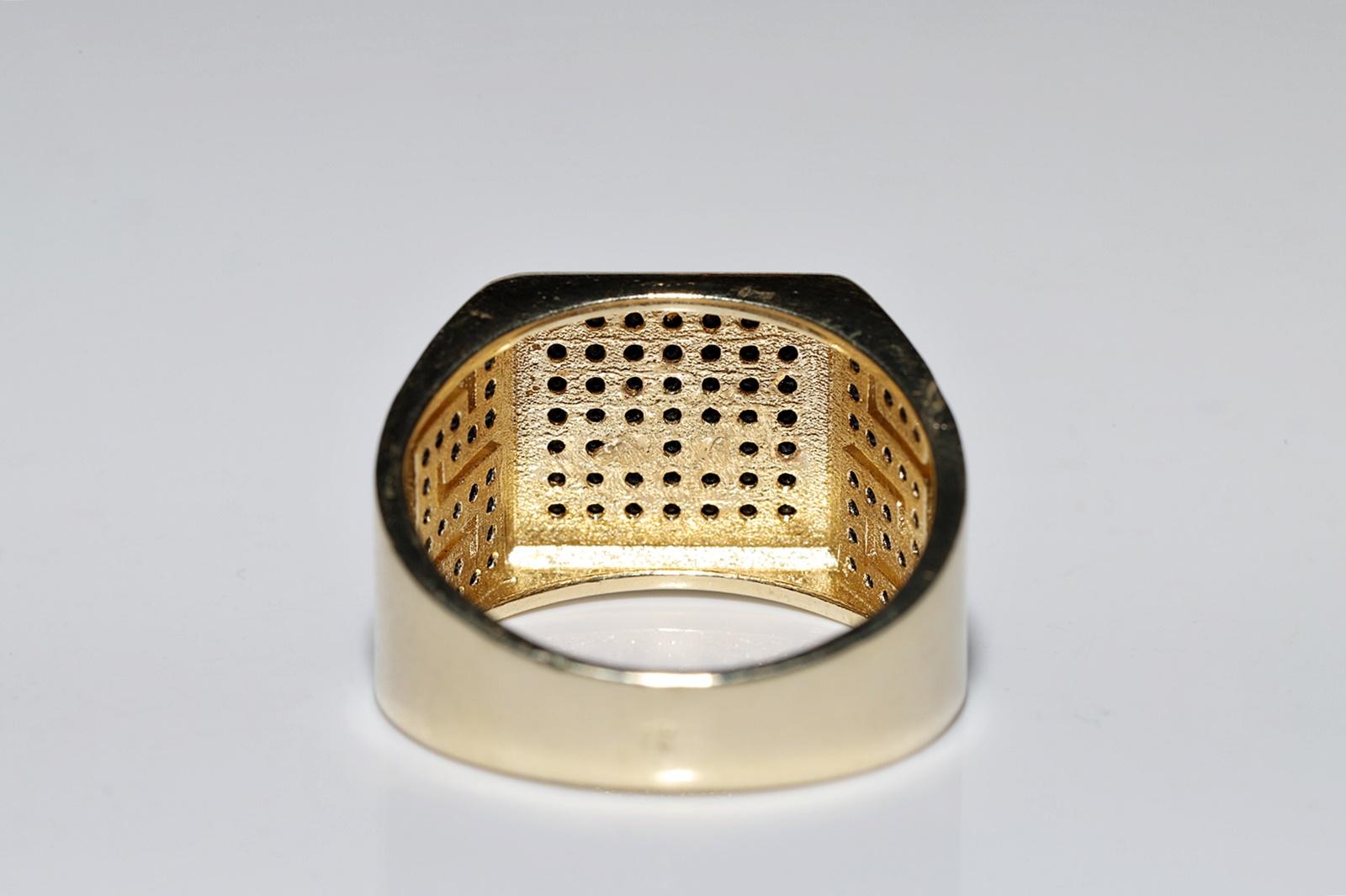 Vintage Circa 1990er Jahre 14k Gold natürlicher schwarzer Diamant dekorierter Vintage-Ring für Mann im Angebot 3